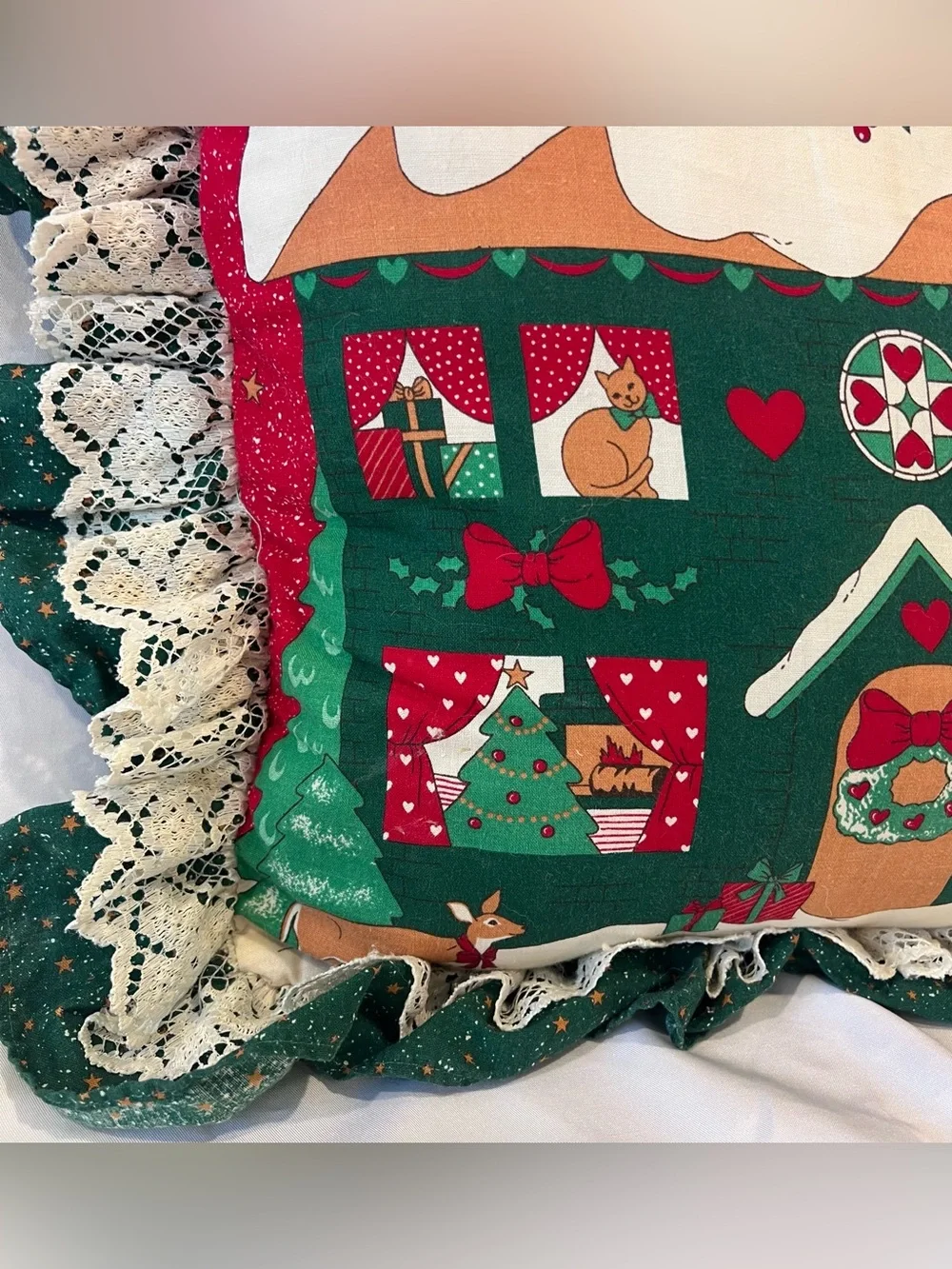 Handmade Christmas Welcome Cottage Pillow 16”
